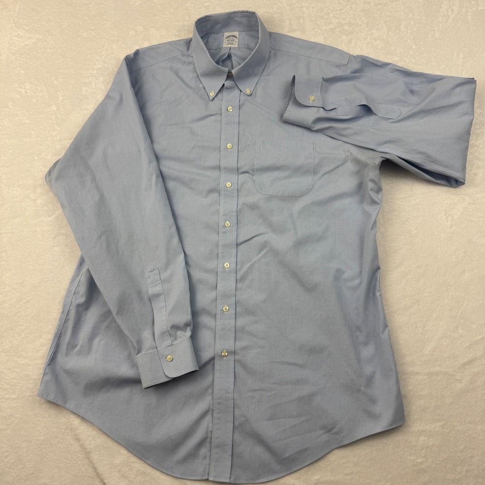 Brooks Brothers Slim Fit Non-Iron Dress Shirt 18-37 Blue Micro Check Cotton